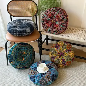 Bohemian Style Round Cushion, Ethnic Patchwork Print, Soft Durable Fabric, Ideal for Meditation, Seating, Decoration, Home Relaxation Space, Decorative Cushion