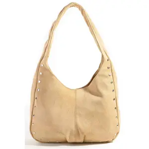 Fame Faux Suede Studded Trim Hobo Bag
