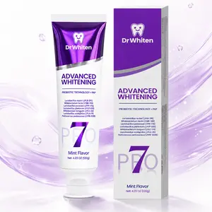 DrWhiten 7-Pro Purple Color-Correcting Toothpaste, PAP+ Color Correcting Formula, 7 Probiotic Strains, Peroxide Free Mint Grape Toothpaste, Helps Clean Surface Stains Oral Whitening