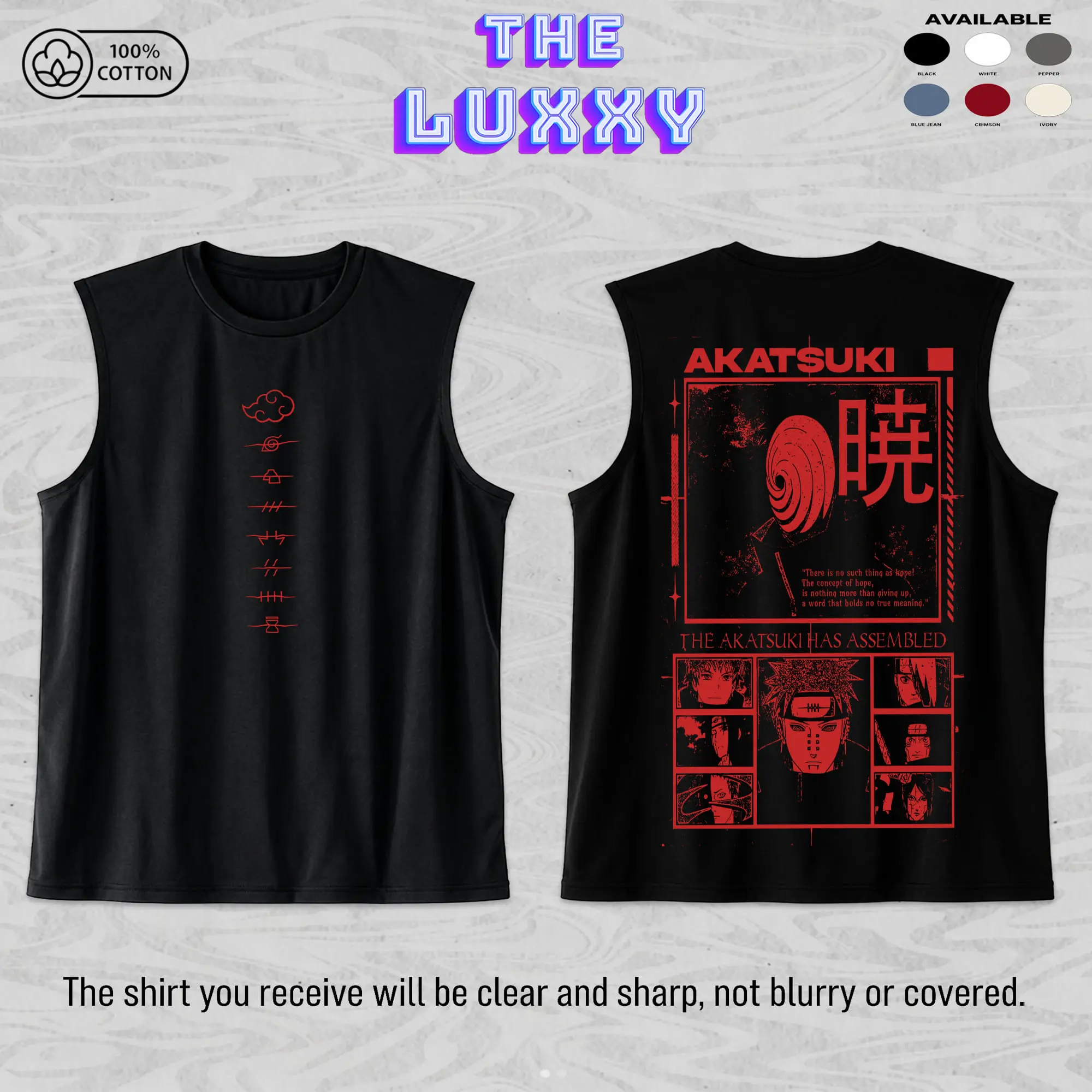 Akatsuki Group Unisex Cotton Premium Comfort Colors Tank Top, Naruto Anime Merch, Grunge Cotton Comfort Tank Top, Anime Aesthetic Gift, Gym Tank Top, Anime Gym Tank Top