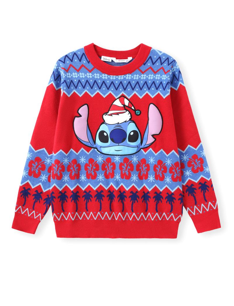 PatPat Disney Stitch Christmas Family Matching Snow Sweater – Fun Holiday Long-Sleeve Crewneck Pullover Outfit for Festive Party