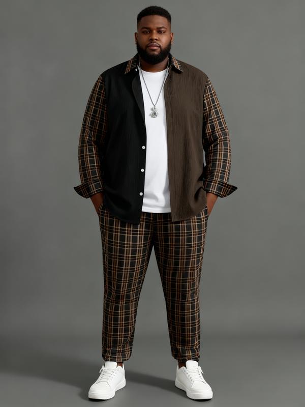 Plus Size Men's Casual Sport Suit Outdoor Leisure Button Closure Jacket & Pants Set for Spring Summer Adult Males Black Trouser Menswear Gamis - Clothes Formal Long Sleeve