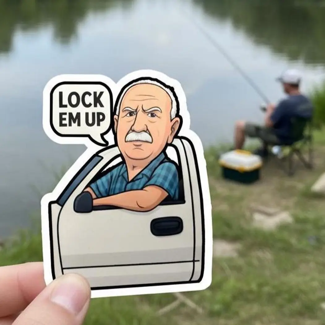 Lock Em Up Tractor Sticker, Trey Permission Funny Fishing Decal, Angry Grandpa Meme Sticker, Viral Trend Farm Tractor Vinyl Gift