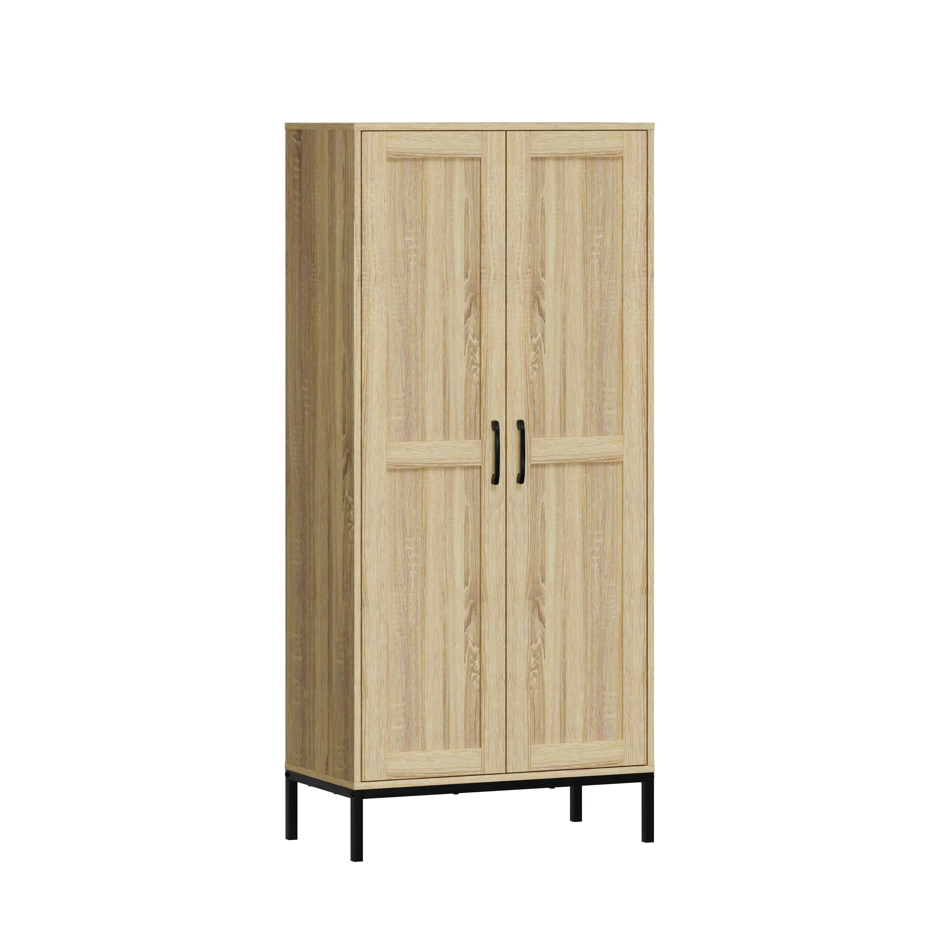 60in Freestanding Cupboard - Modern 2-Regular Door Wood Floor Lockable Cabinet with 3 Adjustable Shelves, Clever Storage Utility Furniture, Assembly Required for Kitchen, Laundry Room