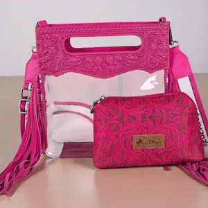Montana West Western Fringe Clear Crossbody Bag with Detachable Pouch - Stadium Approved