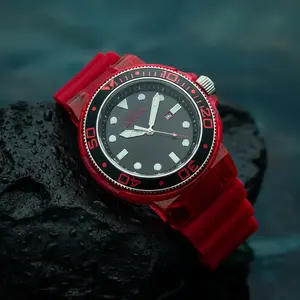 Invicta GRAND PRO DIVER Men's Stainless Steel Watch - Red, Silver, Black Colorway, Silicone Band, Anatomic Details, Glow-in-the-Dark, Self-Luminous, Masculine, Round Quartz Watch for Everyday Wear, Glow-In-The-Dark Quartz Watches, Masculine Quartz Watches