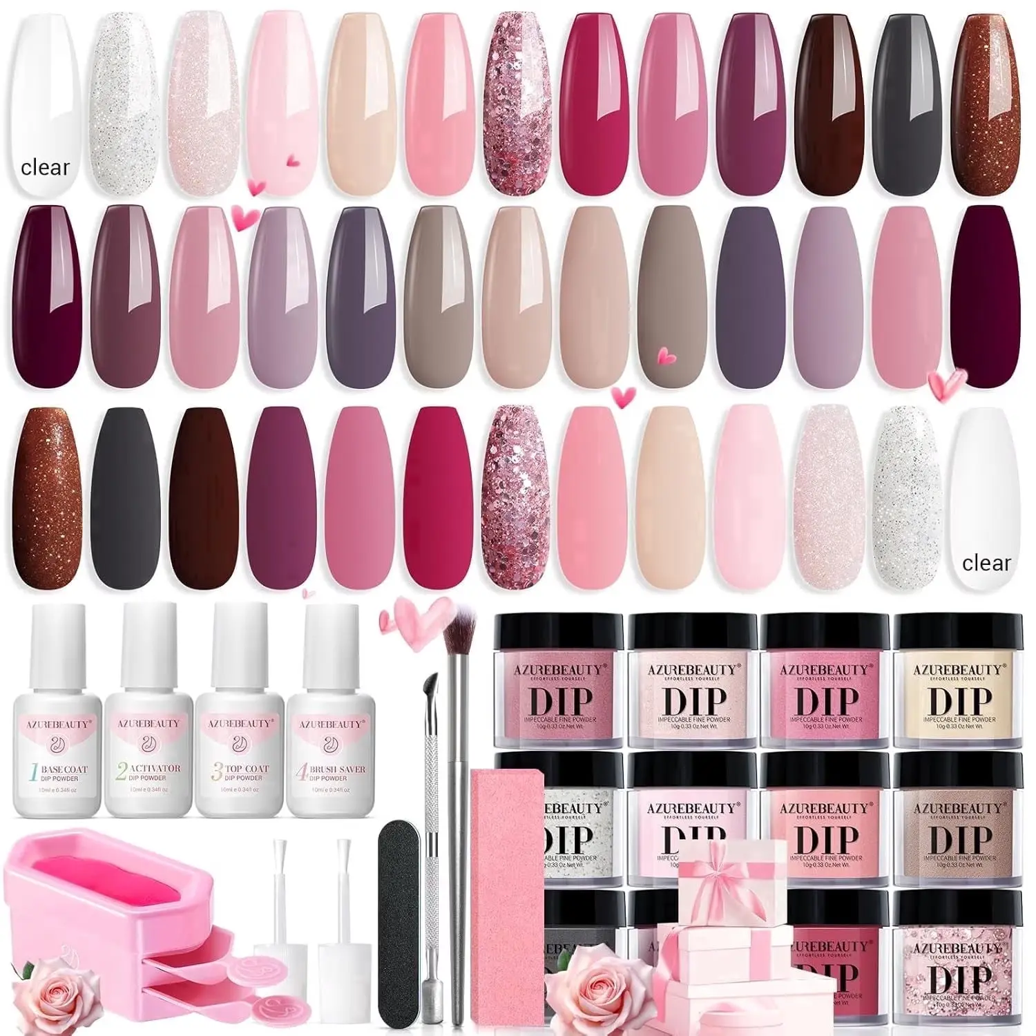 31 Pcs Dip Powder Nail Kit Starter 20 Colors Clear Nude Pink Brown Glitter All Season Acrylic Dipping Powder Liquid Set with Top/Base Coat Activator for French Nail Art DIY Salon Gift