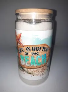 Plastic 16oz Snow Globe Tumbler Life is Better at the Beach Dry Sand from Destin Florida Inside BPA Free Drinkware