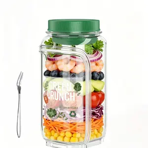 Free Stickers Included Salad Jar Mason Jar Salad Bowl with Side Opening & Dressing Compartment Leak-Proof Portable Container Microwave & Dishwasher Safe for Home Office Travel Bento Box Free Stickers, Fork