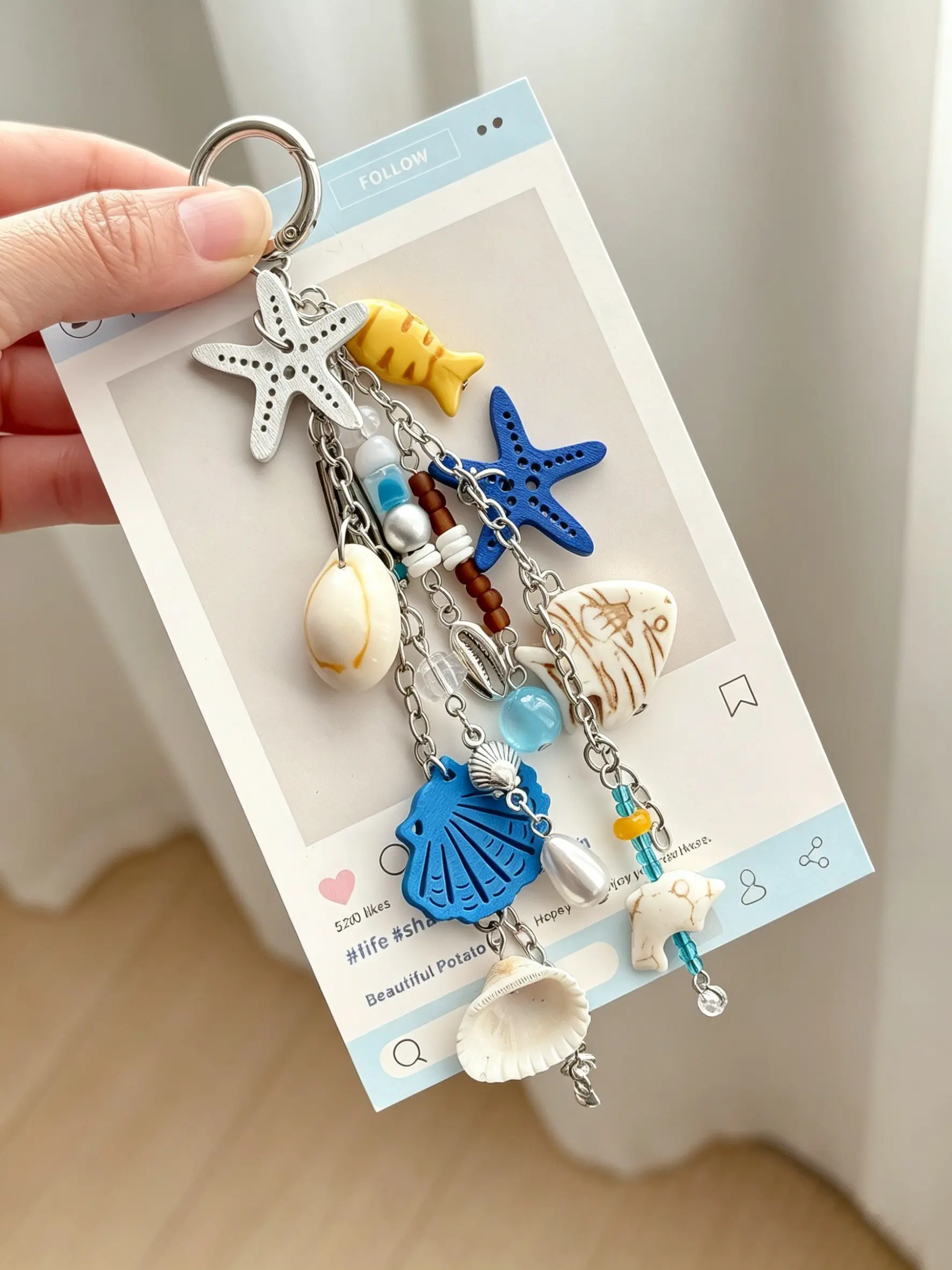Multi-Element Ocean-Style Bag Charm, Trendy Bag Charms, 3d Starfish, Seashell Designs Vacation-Style Accessories Retro, Handcrafted Feel Wear-Resistant And Fade-Resistant For Bags, Keys, And Earphone Cases