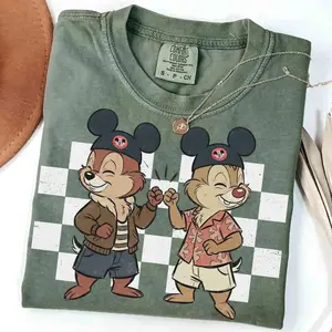 Cartoon Character Checkered  Shirt, Retro World Shirt, Family Vacation Trip R90U2
