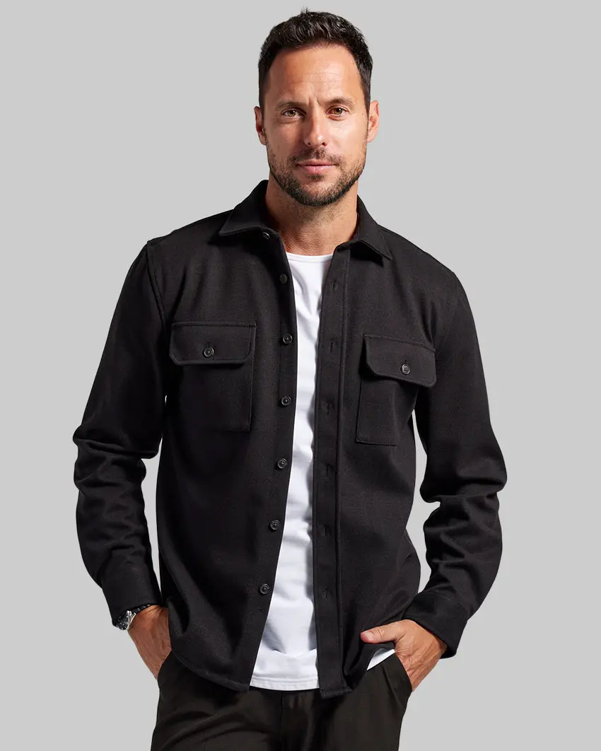 BYLT Coastal Overshirt Fitted Long Sleeve Casual Minimalist Classic Menswear Medium Length Drop-Cut Hem Layering Top