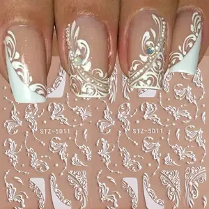 2 Pcs Lace Embossed Nail Art Stickers, Nail Art Sheet, Flower Plant Print Gradient Design, Self-Adhesive Manicure Decals, DIY Holiday Gift