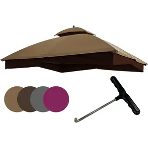 10x12 Gazebo Top for Lowe's Roth # GF-12S004B-1, Gazebo Roof Cover with Mesh, Only Top,Khaki