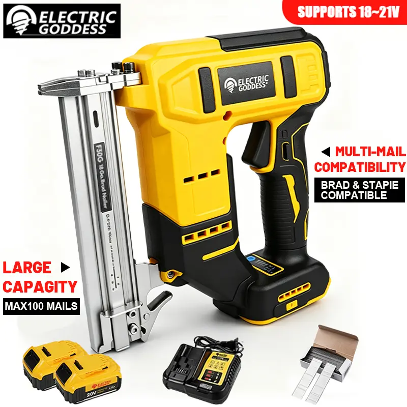Electric Goddess 20V Brushless Nail Gun, compatible For DeWalt 20V Battery Pin, suitable for F10-30mm nails, low noise, a professional cordless nail gun for professional use in woodworking cabinet decoration and DIY home renovation projects.