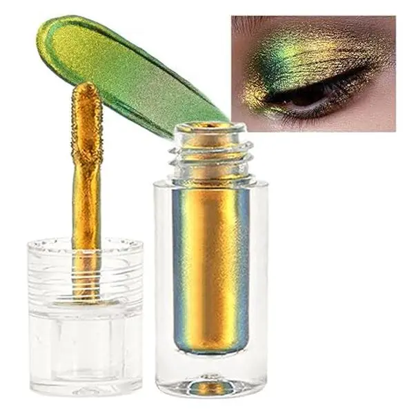 Duochrome MultiChrome Chameleon Liquid Metallic Eyeshadow, High-Impact Multi-Dimensional Finish,Green Gold Silky Smooth and High Pigment Holographic Glitter Eyeshadow Makeup