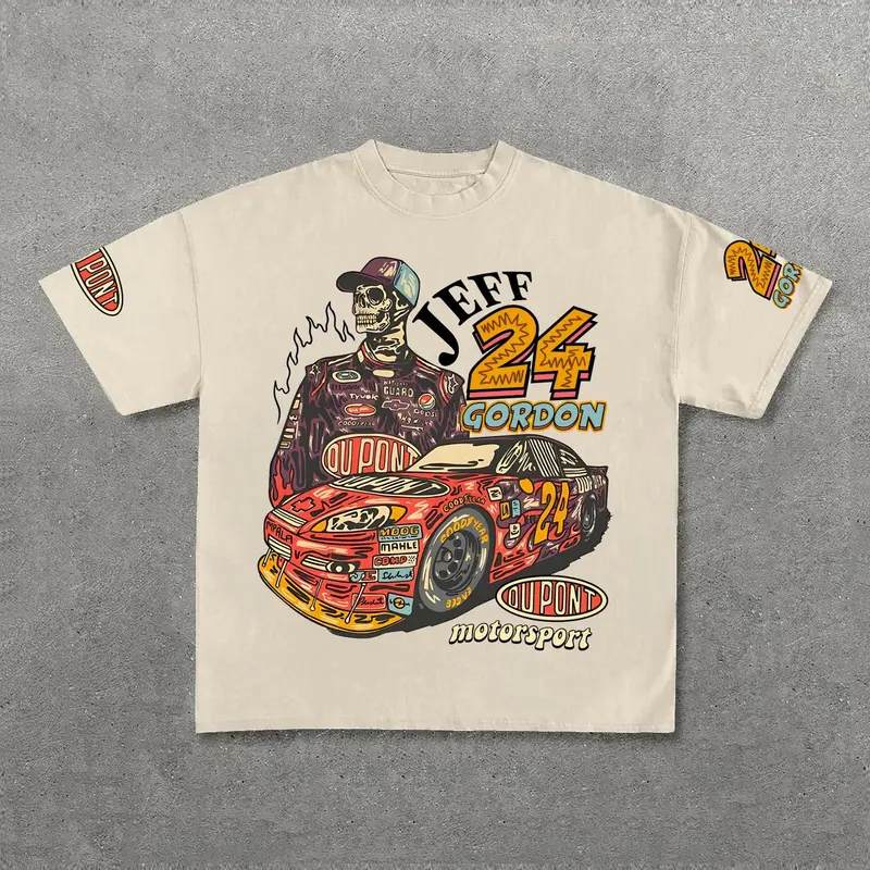 Men's Cartoon Graphic Print Round Neck Tee, Loose Casual Drop Shoulder Short Sleeve T-shirt, Men's Summer Top for Daily Wear, Cool Graphic Tee
