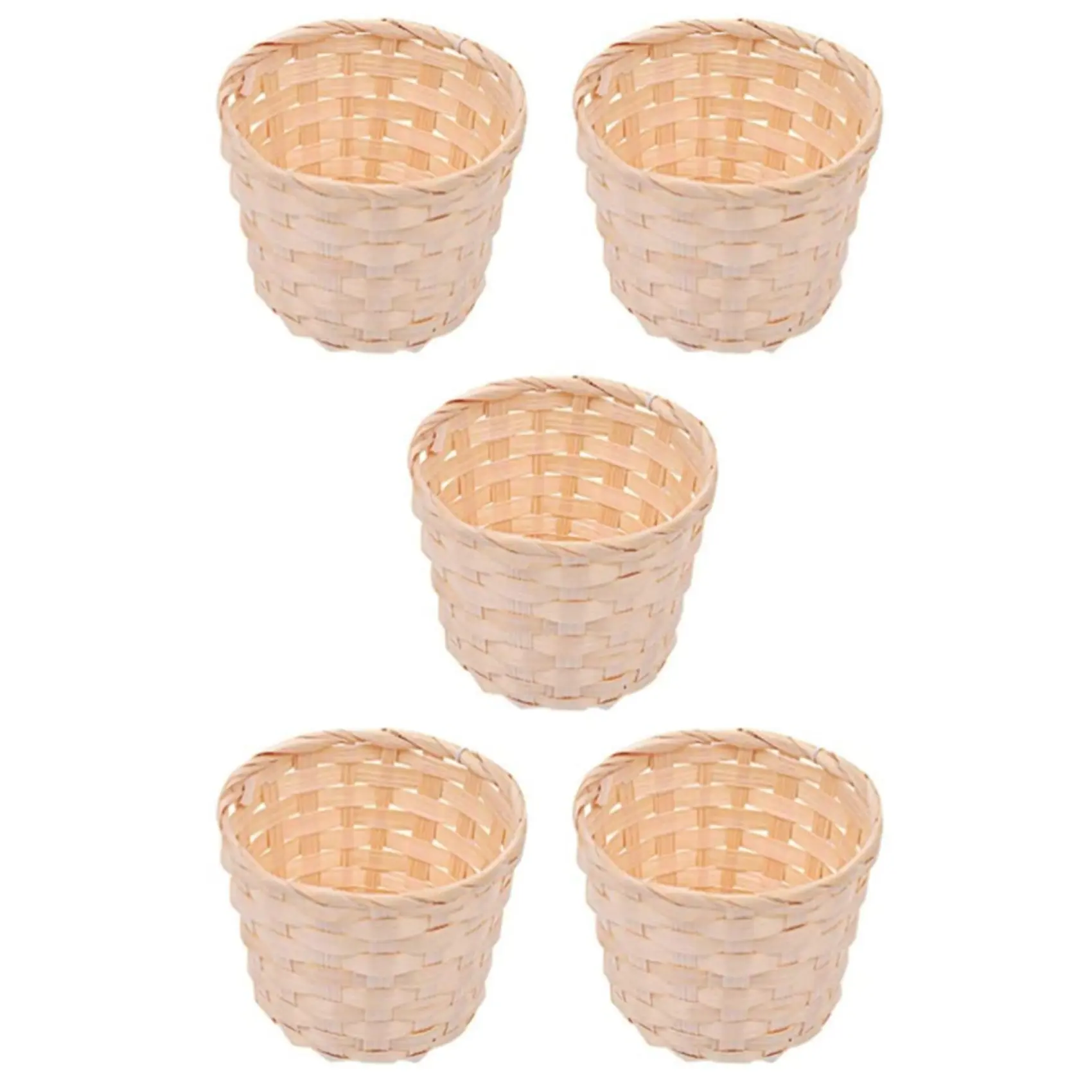 5PCS Bamboo Woven Mini Storage Basket Set - Handleless, 7.5X6cm, Outdoor Picnic Car Interior Decorative Organizer, Food Storage Party Favors, Picnics
