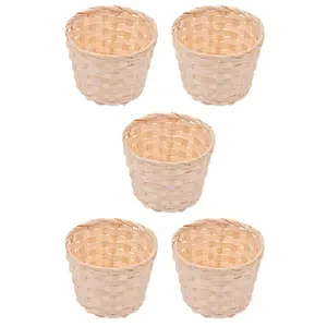 5PCS Bamboo Woven Mini Storage Basket Set - Handleless, 7.5X6cm, Outdoor Picnic Car Interior Decorative Organizer, Food Storage Party Favors, Picnics