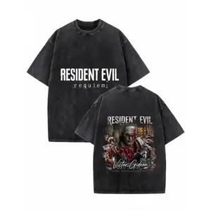 100 Cotton Oversized Vintage Style T-Shirt Resident Evil Requiem Victor Gideon Graphic Design Summer Casual Wear For Fans Of Horror Games And Movies Perfect Gift For Gamers And Collectors