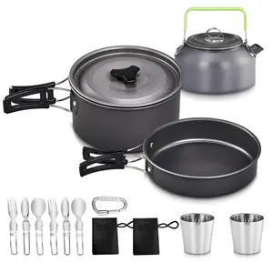 Ubesgoo 10-Piece Camping Cookware Camping Pot Set with Kettle and Spoon for Camping, Backpacking, Outdoor Cooking and Picnics