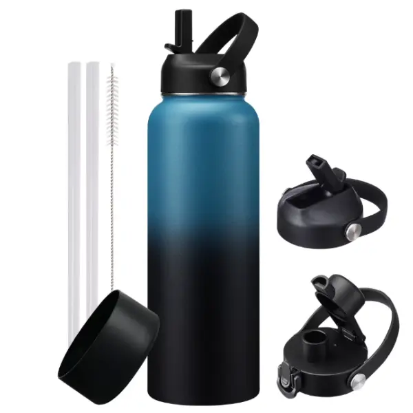 Insulated Water Bottle, 40 oz, Triple Wall Vacuum Stainless Steel, Leak Proof, BPA-Free, Water Flask with Straw Spout Lid & Protective Boot, Keeps Drinks Cold for 48 Hours