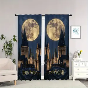 Hogwarts Castle Moonlight Magical Night Indoor Curtains: Blackout, heat-insulating, and soft; suitable for home décor.