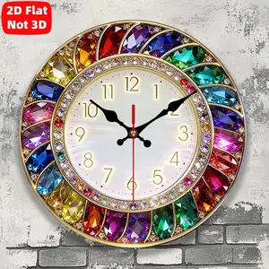 2D flat design. 1 piece set. Imitation crystal colored diamond light luxury wall clock, silent decoration wall clock, creative wall clock, suitable for bedroom, living room, office decoration, 25/30 cm (excluding AA batteries), 2D flat version