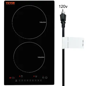 VEVOR Electric Cooktop, 2 Burners, 12'' Induction Stove Top, Built-in Magnetic Cooktop 1800W, 9 Heating Level Multifunctional Burner, LED Touch Screen w/ Child Lock & Over-Temperature Protection
