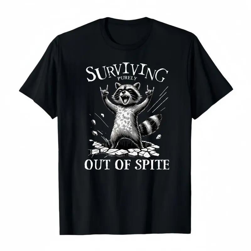 Women's Graphic T-Shirt in 100% Cotton Fabric, Casual "Surviving Out of Spite" Loose Fit Crew Neck Pullover for Everyday Wear, Round Neck