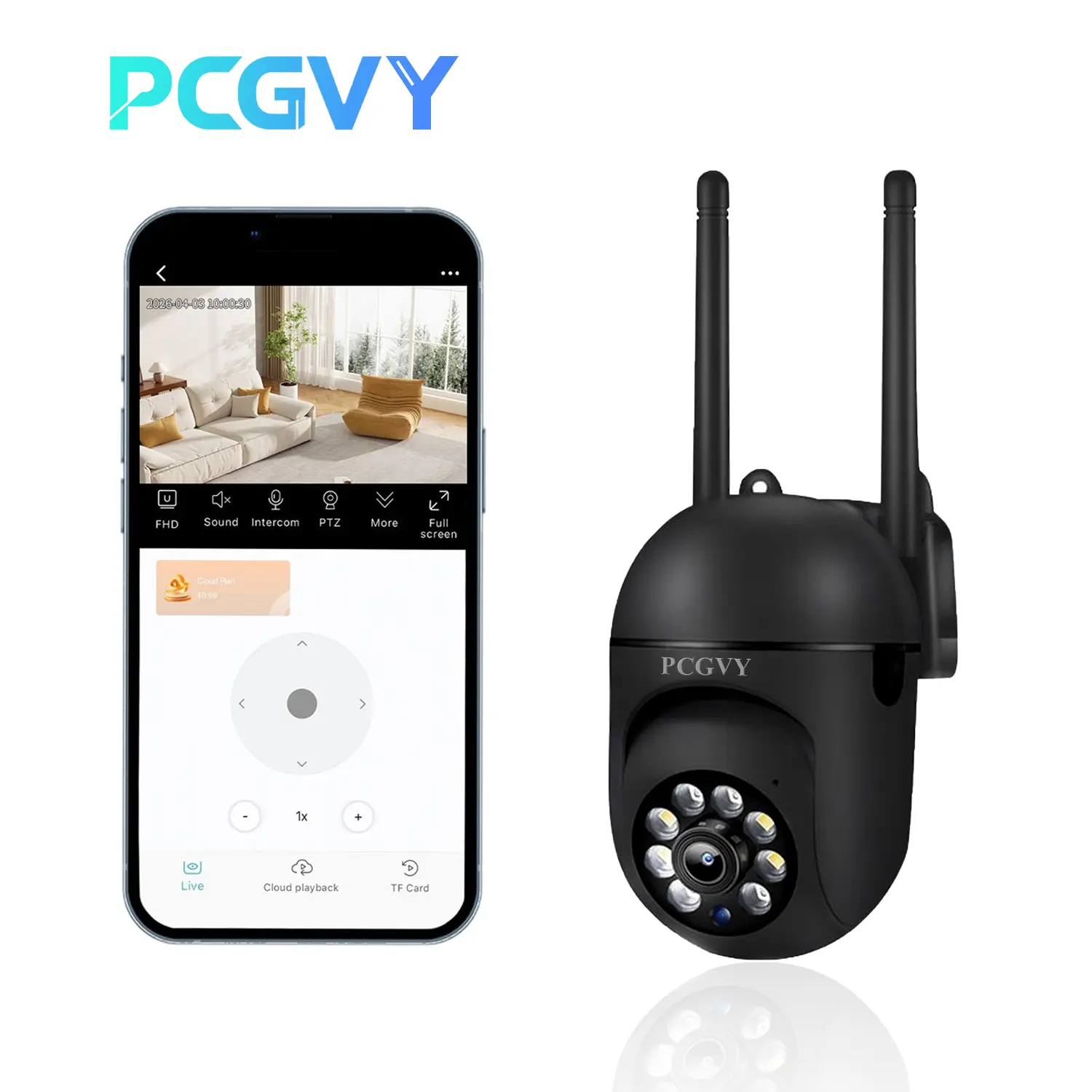 PCGVY FHD 1080P Wired WiFi Indoor Security Camera, 360° View, AI Motion Tracking, Night Vision, 2-Way Audio, Alexa Compatible, App Remote Access, SD & Cloud Storage, Baby & Pet Monitor