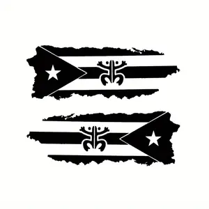 1SET Vintage Torn Sticker, Car Decorative Sticker, For Cars, Car Decals, Car Vehicle Decoration Puerto Rico-Inspired Flag + Traditional Symbol Decor With Black-White Torn Line Texture Shows Love For Puerto Rico Cultural Vintage Style