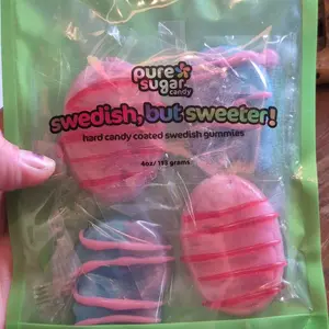 Swedish, But Sweeter! HARD CANDY COATED Swedish Gummies - DIZZY SKULL W/ BLUE RASPBERRY COATING, STRAWBERRY/POMEGRANATE OVAL WITH STRAWBERRY CANDY COATING, TUTTI FRUTTI ROMB WITH LEMON CANDY COATING, BANANA CARAMEL OVAL WITH BANANA CANDY COATING Bonbon Bi