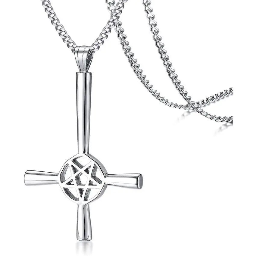 09.Inverted Pentagram Cross-Silver tone