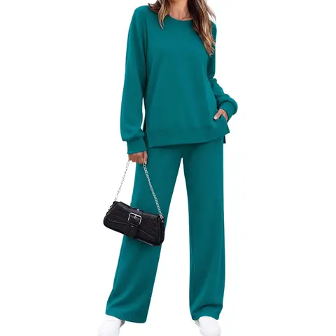 Ekouaer Women's 2 Piece Sets - Minimalist Basic Long Sleeves Crew Neck Loose-Fit Plus Size Casual Loungewear, 2026 Fall Pajama Set for Homewear Airport Travel
