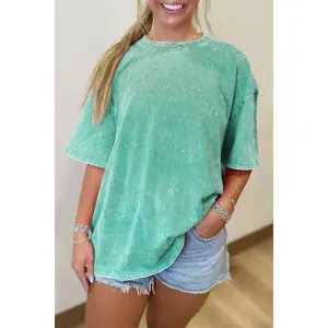 Dark Grey Solid Color Cotton Mineral Washed Oversize Tee