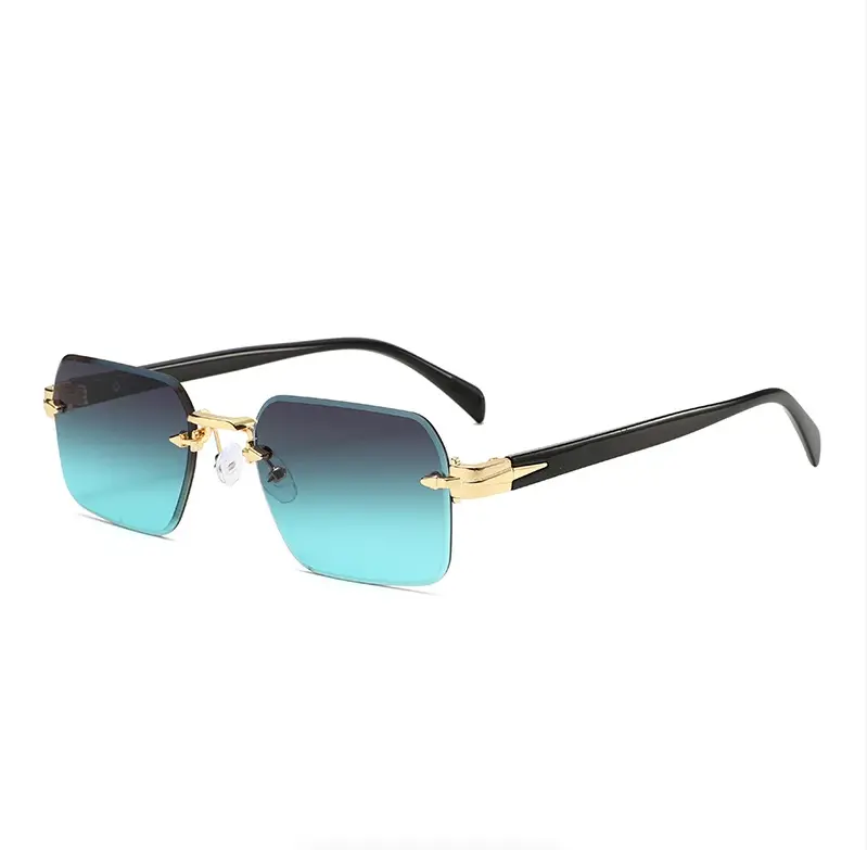 Unisex Rimless Cut Edge Square Sunglasses Luxury Gold Metal Ornament Temple UV400 Protection Gradient Lens Fashion Outdoor Driving Daily Casual Eyewear Multiple Colors lightweight comfortable fit