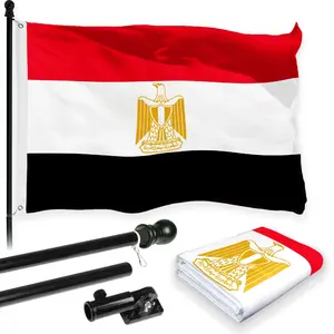 G128 Combo Pack: 6 Feet Tangle Free Spinning Flagpole (Black) Egypt Egyptian Flag 3x5 ft Printed 150D Brass Grommets (Flag Included) Aluminum Flag Pole