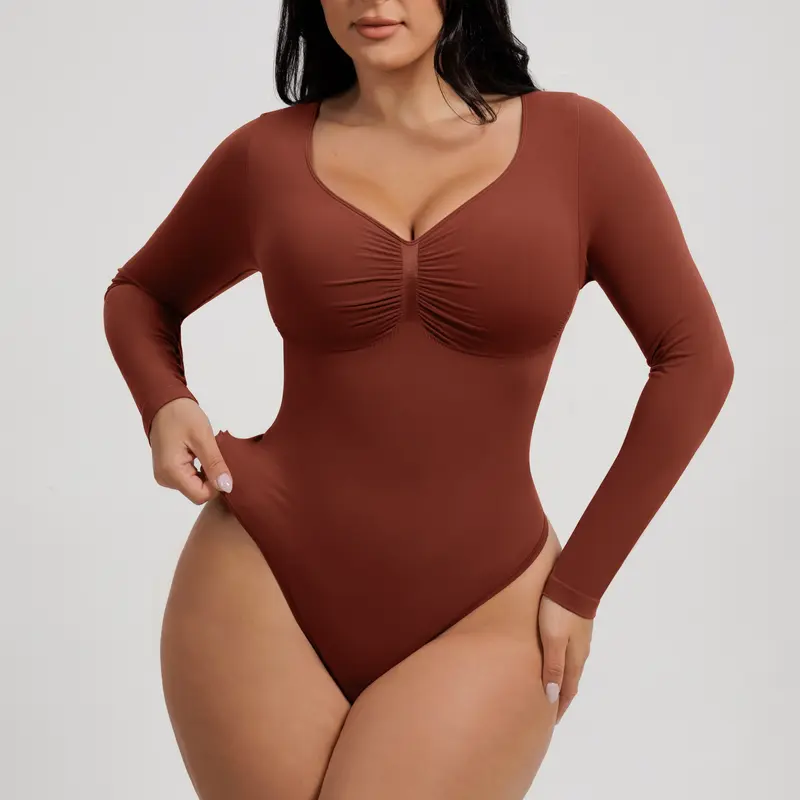 FeelinGirl #livestream Long Sleeve Thong Bodysuit for Tummy Control Womenswear Seamless