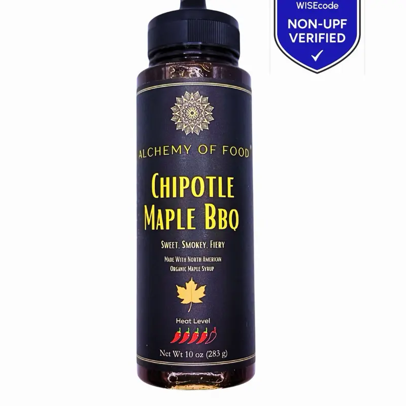 Alchemy of Food by The Flavorsmith Chipotle Maple BBQ Secret Sauce, Dip & Marinade, 10 oz | Made with Pure Organic Vermont Maple Syrup & Smoky Chipotle Peppers | Gourmet BBQ Condiment for Wings, Burgers, Chicken, Ribs, Fries, Cheese & Grilling