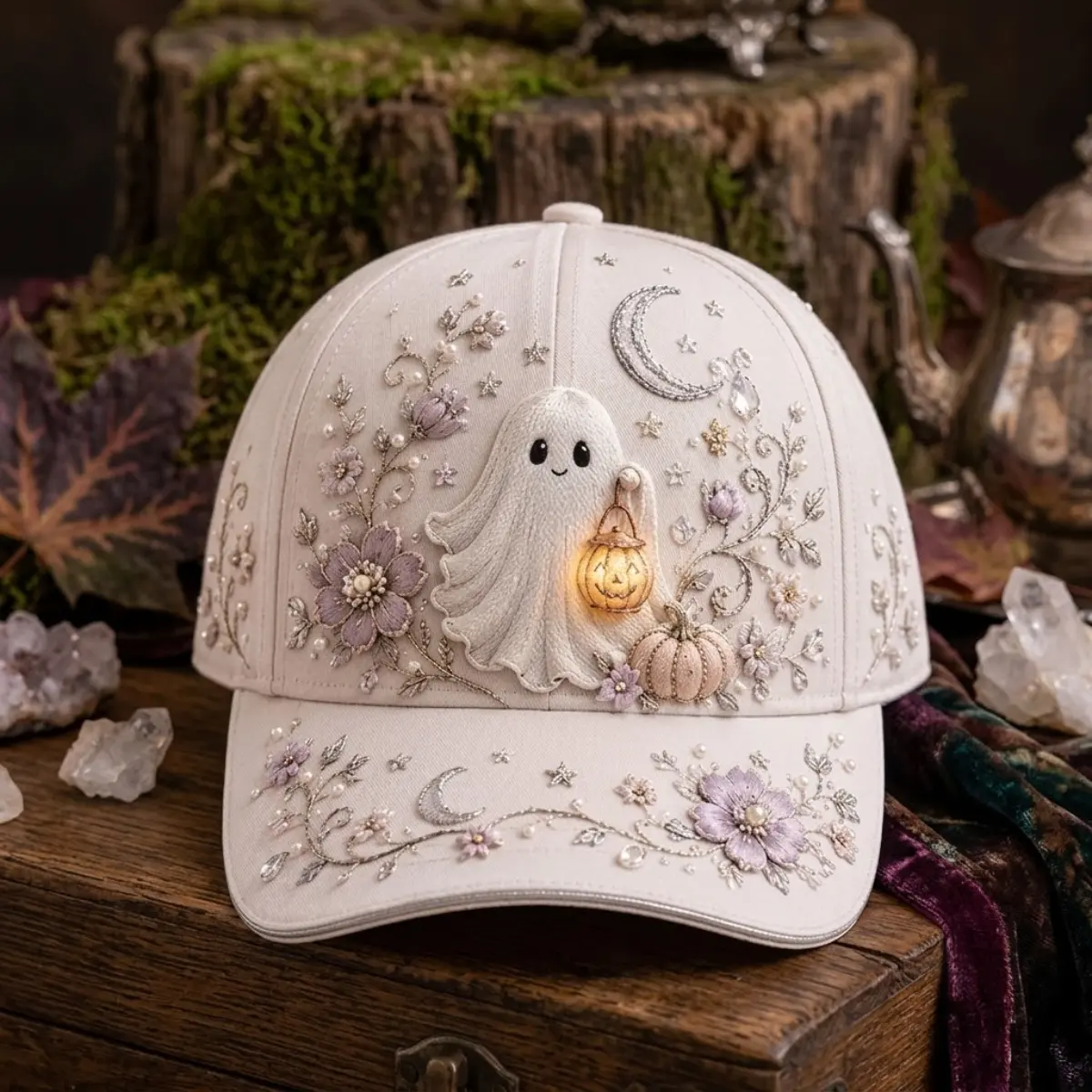 Halloween Black Cat Embroidered Baseball Cap for Women, Adjustable Floral Moon Dad Hat, Vintage Witchy Fall Hat, Cute Cat Lover Gift, Casual Outdoor Travel Camping Sun Cap, Halloween Party Accessory