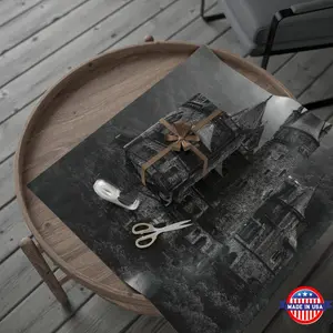 Gothic Mist Castle Wrapping Paper, Enchanted Gift Wrap, Fantasy Party Decor, Black and White Holiday Paper, Unique Art Wrapping Paper