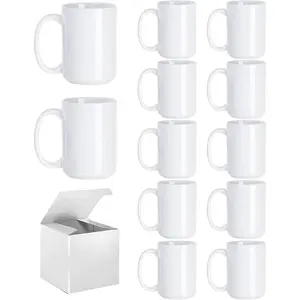 Sublimation Coffee mugs, 15 oz White Coffee Mugs Tazas Para Sublimacion Cups With Box for Coffee, Soup, , Milk, Latte, Hot Cocoa Set of 12