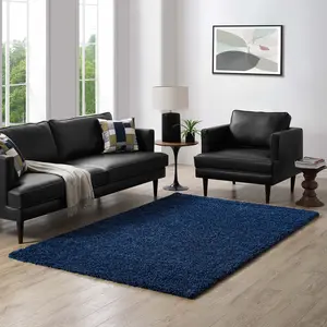 Modway Enyssa Solid 5x8 Shag Area Rug in Navy