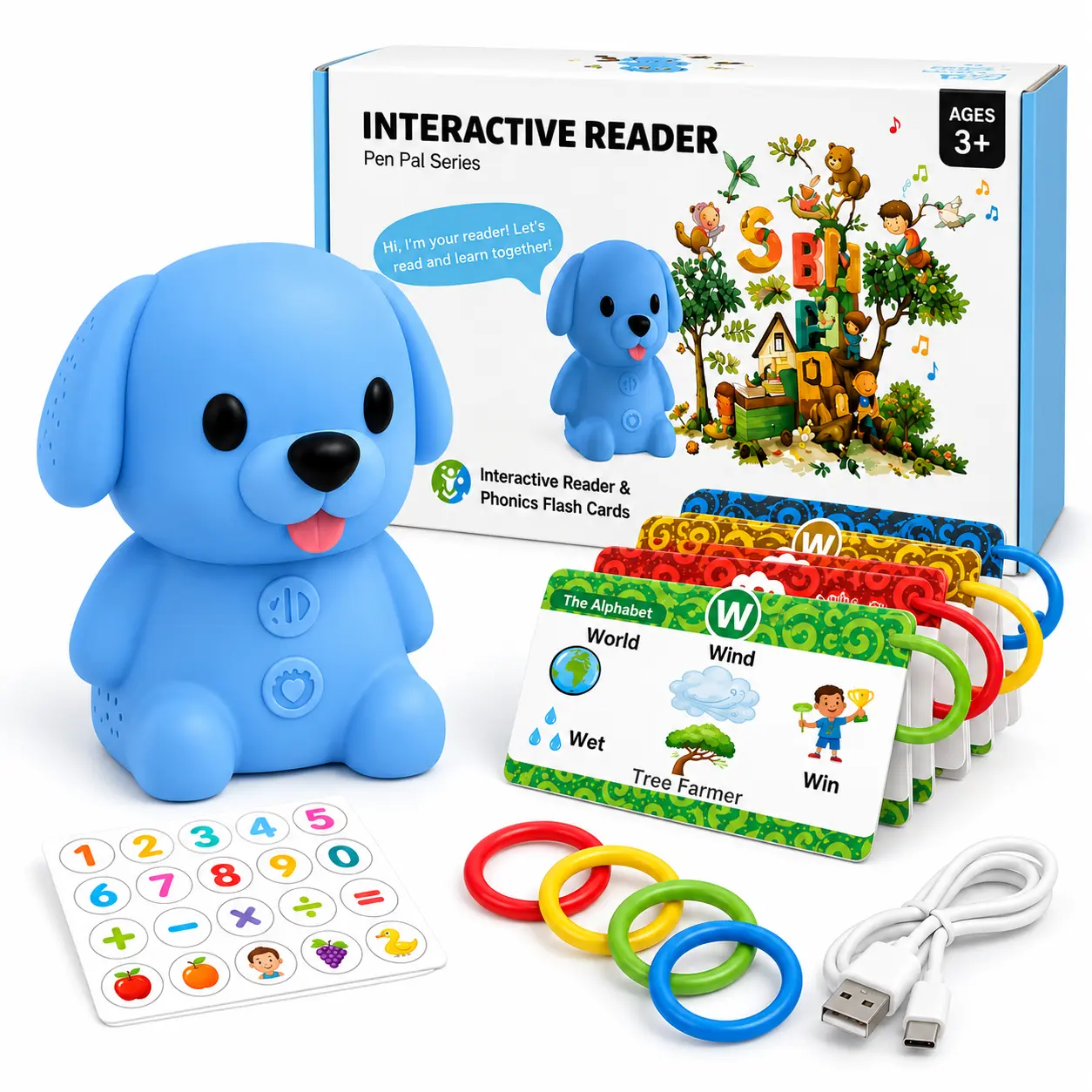 Children’s learning toy, talking puppy toy, interactive flash card reader, ABC learning game, educational toys for toddlers, birthday gift kid unisex screen-free