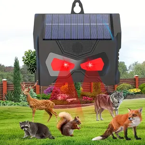 SAIJZEK Solar-Powered Rechargeable Animal Repeller, Ultrasonic Deterrent with Dual-Color LED (Breathing & Flashing), Outdoor Garden Pest Control Device for Deer