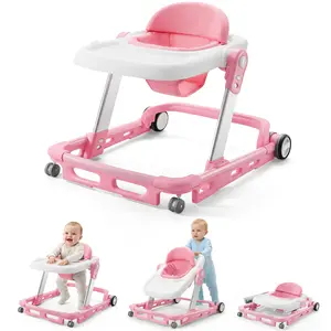 HARPPA Baby Walker Foldable with 3 Adjustable Heights&Removable Tray – Easy to Clean, Dishwasher Safe andador Foldable Baby Walker with Wheels & Dining Plate, For 6-18 Months Babies, Baby Items Essential