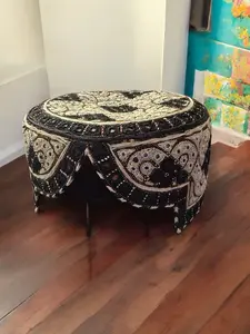 Handcrafted Baluchi Embroidered Kullah Cap – Black and Beige Traditional Afghan Hat for Men