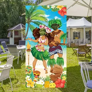 2D flat banner, 1 piece, Hawaiian party curtain decoration, Aloha banner, tropical beach photo background, polyester fiber background cloth available in various sizes, dyz