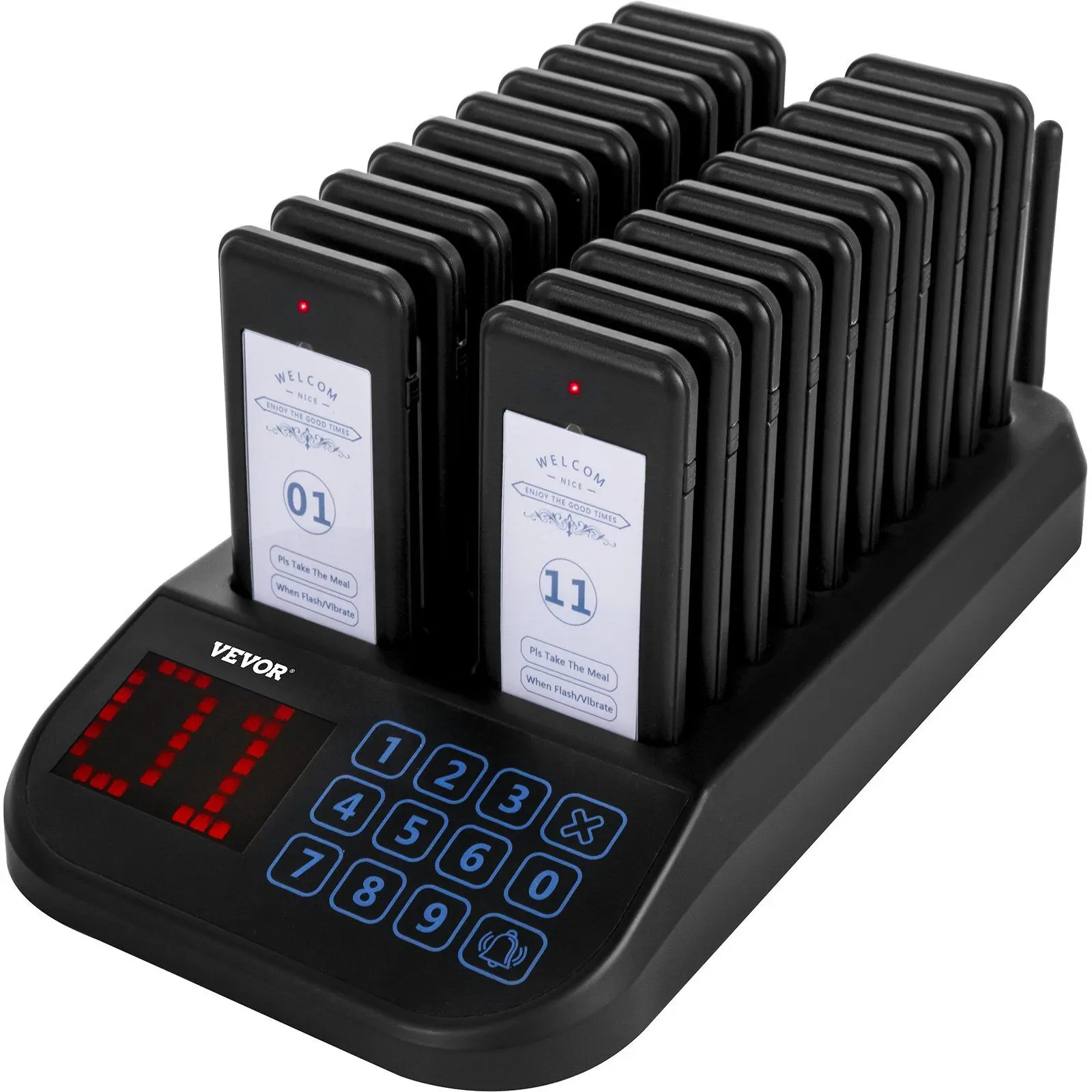 F103 Wireless Pager Set - Spring New Arrivals, 20 Pagers, 98 Channels, Touch Keyboard, Vibration/Flashing/Buzzer Alerts, Rechargeable Batteries, Charging Slots, 24-Hour Use, ABS Plastic, for Nurse, Auto Shops, Clinics, 30-Day Free Returns